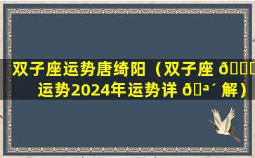 双子座运势唐绮阳（双子座 🐟 运势2024年运势详 🪴 解）